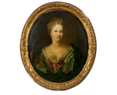 18th century oval oil on canvas laid on board - portrait of a noble lady, in gilt frame, 74cm x 61cmProvenance: The descendan