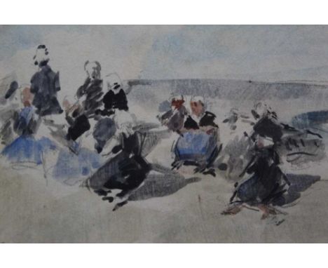 Robert G. D. Alexander (1875-1945) pencil and watercolour - figures gathered, 14cm x 20cm, together with another pencil sketc