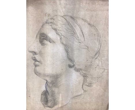 European School, 19th pencil drawing - a classical head, 40cm x 29cm, together with a circle of Claude Joseph Vernet (1714-17