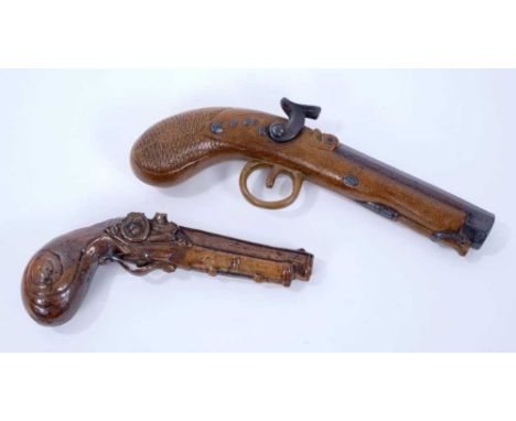 Two salt glazed stoneware pistol flasks, c.1830-50, the first with impressed mark for J Bourne of Derby, 20cm and 25cm longPr