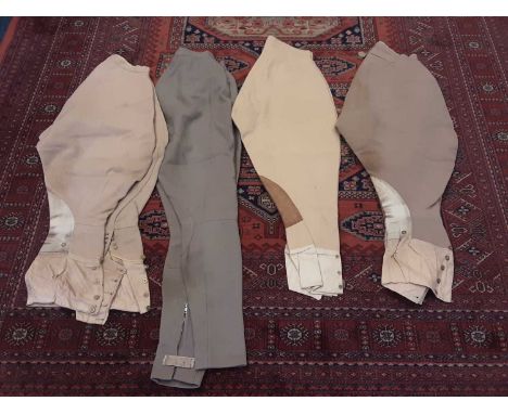 Group of seven ladies and gentlemen's vintage breeches in fawn and white, various retailers including Moss Bros Covent Garden