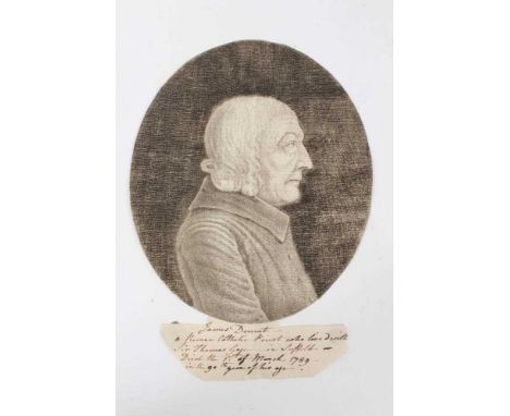 Unusual Late 18th century pen portrait of James Dennet, the subject depicted in profile, described below as 'James Dennett, a