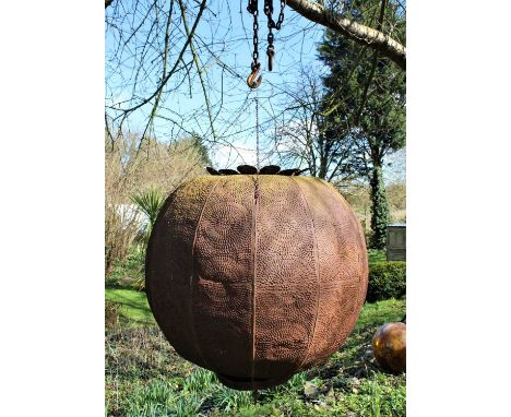 Islamic globular iron lantern with geometric piercing motifs, approximately 110cm diameterProvenance: The Robert Barley Colle