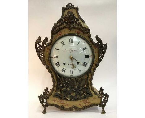 18th century Swiss bracket clock with white enamel dial signed 'Amand Huguenot A Berne', quarter repeating movement striking 