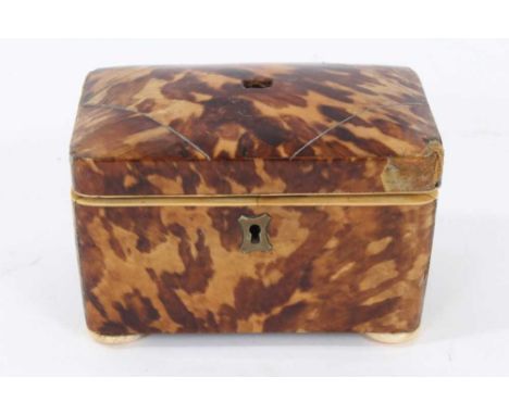 Regency blond tortoiseshell tea caddy, domed form, raised on squat ivory feet, 13cm long