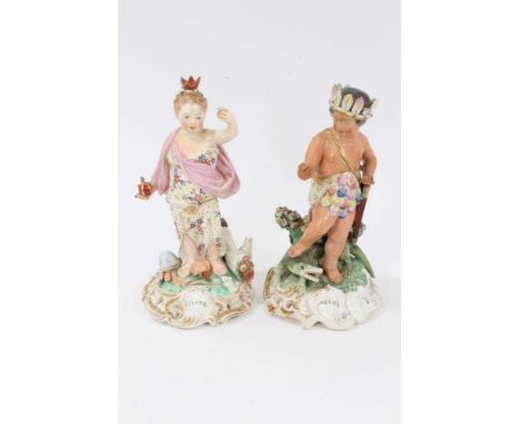 Two Derby porcelain figures emblematic of the continents, c.1800, to include Europe and America, inscribed numbers to bases, 