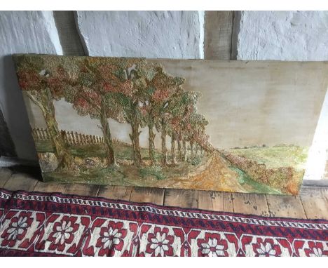 Late 19th/early 20th century silkwork embroided panel depicting an Avenue of trees in landscape, 53cm x 107cmProvenance: The 