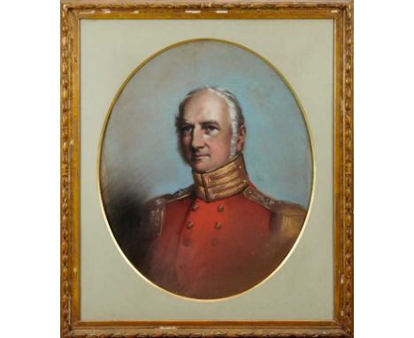 Victorian English School oval pastel - portrait of a Colonel, apparently unsigned, in glazed gilt frame, 64cm x 54cm