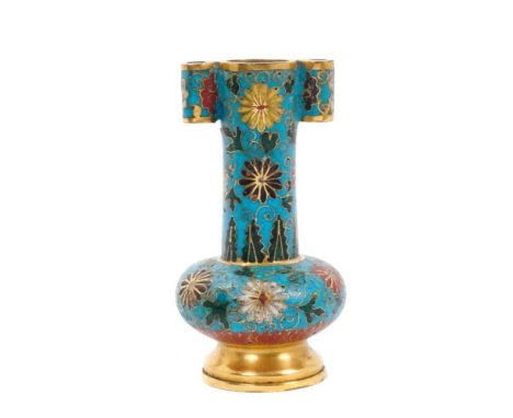Rare Chinese Ming Dynasty cloisonné enamel arrow vase, 15th / 16th century, globular body and cylindrical neck with tubular t
