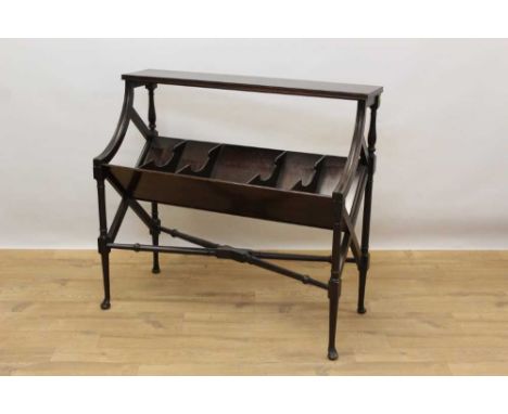Edwardian mahogany book stand with divisioned trough raised on X-framed stretcher, 94cm wide x 40cm deep x 86cm highCondition