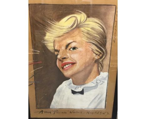 1980s English School pastel portrait - Anna 'Picasso' Waitress, Kings Road S.W.3, indistinctly signed Bell and dated '85, in 