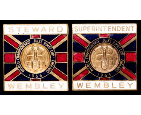 A Superintendent and a Steward badge for the 1966 World Cup matches at Wembley Stadium,
gilt-metal & enamel with Union Jack b