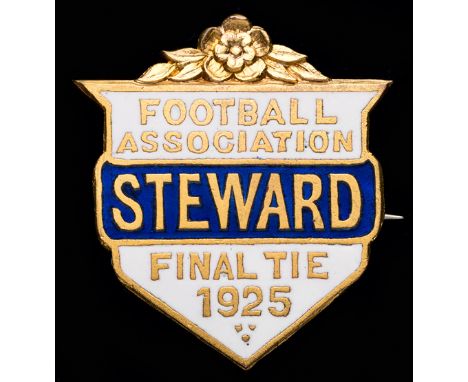 A gilt-metal & enamel Football Association steward's badge for the Cardiff City v Sheffield United F.A. Cup Final at Wembley 