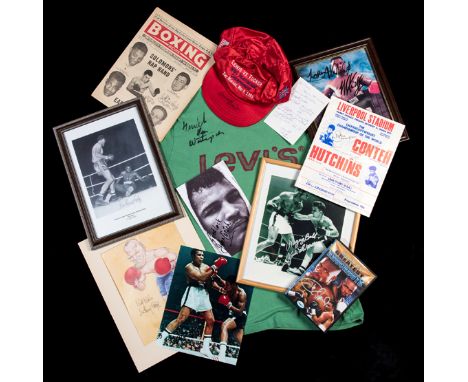 Boxing autographs,
i) a Lennox Lewis signed cap for the Tony Tucker fight
ii) a Tim Witherspoon signed Levi's t-shirt (with t