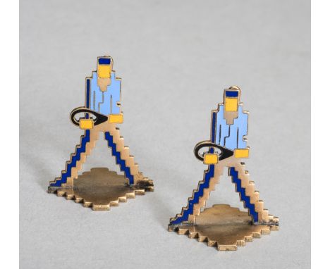 A pair of German Art Deco gilt-metal & enamel menu holders designed as gentlemen tennis players,
height 4cm., 1 1/2in.