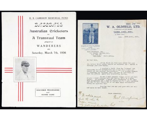 A souvenir programme for a baseball match between Australian Cricketers and a Transvaal Team played at Wanderers 7th March 19