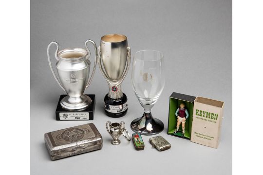 miniature replicas of the uefa european cup and super cup trophies both bases mounted with a fc miniature replicas of the uefa european