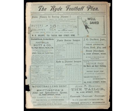 Ryde Sports reserves v Binstead programme 9th October 1897,
Ryde & District League fixture played at Partlands, ex-binder, re