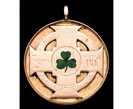 A 9ct. gold & enamel Irish Football Association medal awarded to a linesman for the Ireland v England game in 1911,
inscribed