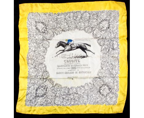 A rare silk scarf commemorating the Grand Prix de Paris in 1935 won by Baron Edouard de Rothschild's 'Crudite',
published by 