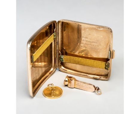 A 9ct. gold cigarette case being a prize won by A.G. Bower for The Stock Exchange Golfing Society Seniors in 1924,
presentati