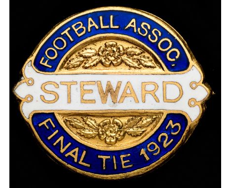 A gilt-metal & enamel Football Association steward's badge for the first F.A. Cup Final at Wembley Bolton Wanderers v West Ha