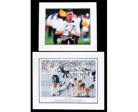 Two Paul Gascoigne signed colour photo prints,
the first a Euro '96 montage of the "dentist's chair" goal v Scotland; the sec