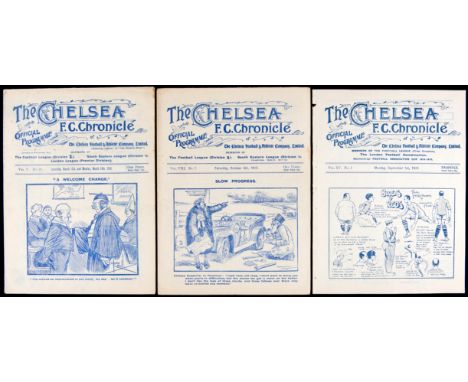 Three Chelsea v Sunderland programmes dating between 1910 and 1919,
12th March 1910, a combined issue featuring the Household