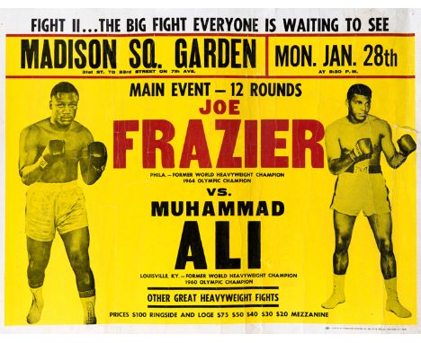 A promotional poster for the Joe Frazier v Muhammad Ali World Heavyweight Championship fight at Madison Square Garden 28th Ja