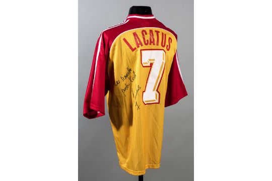 Marius Lacatus A Signed Red Yellow Striped Steaua Bucharest No 7 Jersey Mid 1990s Short Sleev