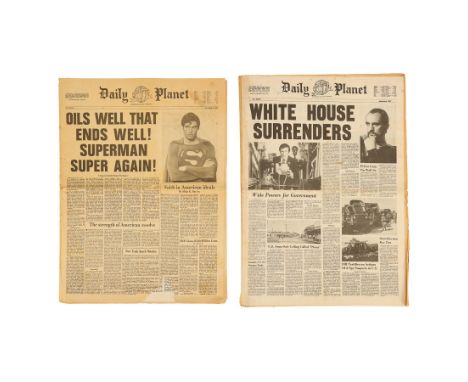 SUPERMAN II (1980)/SUPERMAN III (1983) - "Oils Well That Ends Well! Superman Super Again!" and "White House Surrenders" Newsp