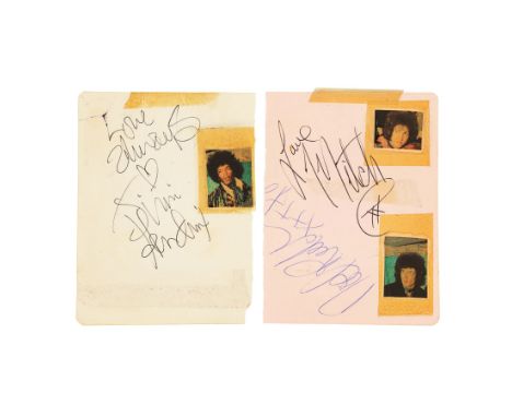 JIMI HENDRIX - Pair of Pages Autographed by Jimi Hendrix, Mitch Mitchell and Noel Redding - Two autograph book pages autograp