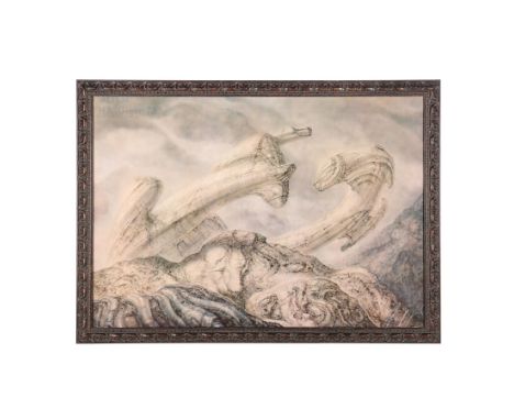 ALIEN (1979) - H.R. Giger-autographed Alien Ship Print - A framed print of the derelict ship from Ridley Scott's Alien. The p
