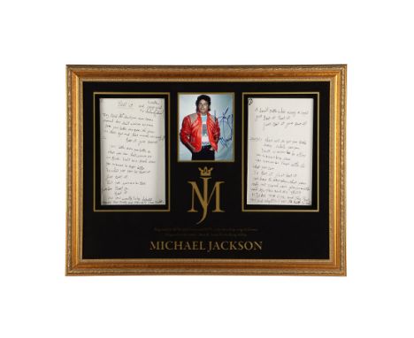 MICHAEL JACKSON - Framed "Beat It" Lyrics Handwritten by Michael Jackson - A framed display containing the lyrics for the Gra