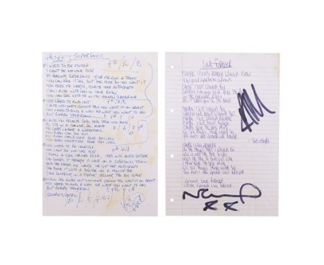 OASIS - Noel Gallagher Handwritten "Supersonic" and Noel and Liam Gallagher Autographed "Live Forever" Lyrics - The lyrics fo