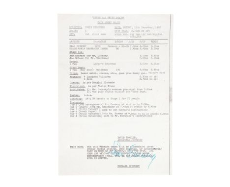 JAMES BOND: NEVER SAY NEVER AGAIN (1983) - Sean Connery-autographed Call Sheet - A call sheet autographed by Sean Connery fro