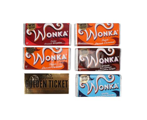 CHARLIE AND THE CHOCOLATE FACTORY (2005) - Hero Chocolate Bars and Golden Ticket - A set of real hero chocolate bars and a go