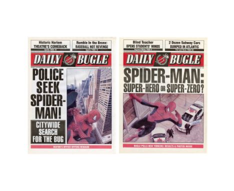 SPIDER-MAN (2002) - Pair of Daily Bugle Newspaper Covers - Two Daily Bugle newspaper covers from Sam Raimi's Spider-Man. Afte