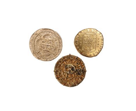 PIRATES OF THE CARIBBEAN: THE CURSE OF THE BLACK PEARL (2003) - Set of Three Cursed Aztec Coin and Spanish Coins - A cursed A