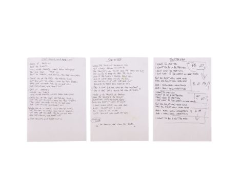 OASIS - Noel Gallagher Handwritten "Stop Crying Your Heart Out", "She Is Love" and "Better Man" Lyrics - The lyrics for the O