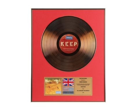 OASIS - "All Around The World" Gold Disc Presented to Owen Morris - A gold disc presented to record producer Owen Morris to c