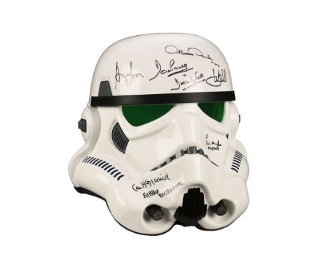 STAR WARS: A NEW HOPE (1977) - Mark Hamill, Harrison Ford and Cast-autographed Imperial Stormtrooper Helmet Replica - A cast-