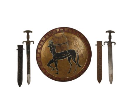 JASON AND THE ARGONAUTS (1963) - Argonaut SFX Retractable Sword, Argonaut Hero Metal Sword with Scabbard, and Centaur Shield 