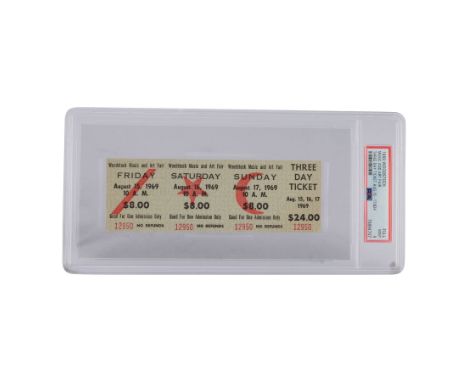 WOODSTOCK MUSIC AND ART FAIR (1969) - Unused Three-Day Admission Ticket (PSA Full Mint) - An original, unused three-day admis