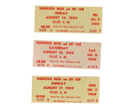 WOODSTOCK MUSIC AND ART FAIR (1969) - Set of Three Admission Tickets - Three original tickets to the Woodstock Music and Art 