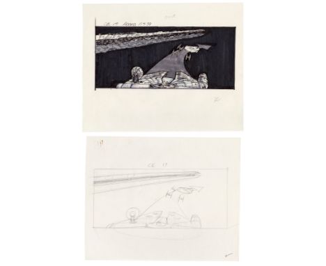 STAR WARS: THE EMPIRE STRIKES BACK (1980) - Hand-drawn Joe Johnston Storyboard Sketch and Hand-illustrated Dave Carson Storyb