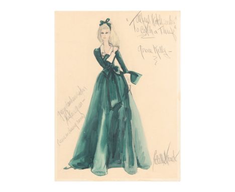 TO CATCH A THIEF (1955) - Hand-painted Edith Head Costume Design for Frances Stevens (Grace Kelly) - A hand-painted costume d
