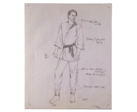 THE MATRIX (1999) - Hand-Illustrated Lois DeArmond Neo (Keanu Reeves) Dojo Costume Concept Sketch - A costume concept sketch 