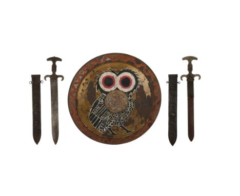 JASON AND THE ARGONAUTS (1963) - Argonaut SFX Retractable Sword, Argonaut Hero Metal Sword with Scabbard, and Owl Shield - An