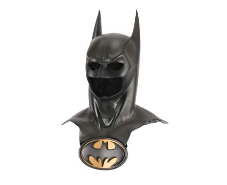 BATMAN FOREVER (1995) - Batman's (Val Kilmer) Batsuit Cowl &amp; Hero Chest Emblem - Batman's (Val Kilmer) Batsuit cowl and h